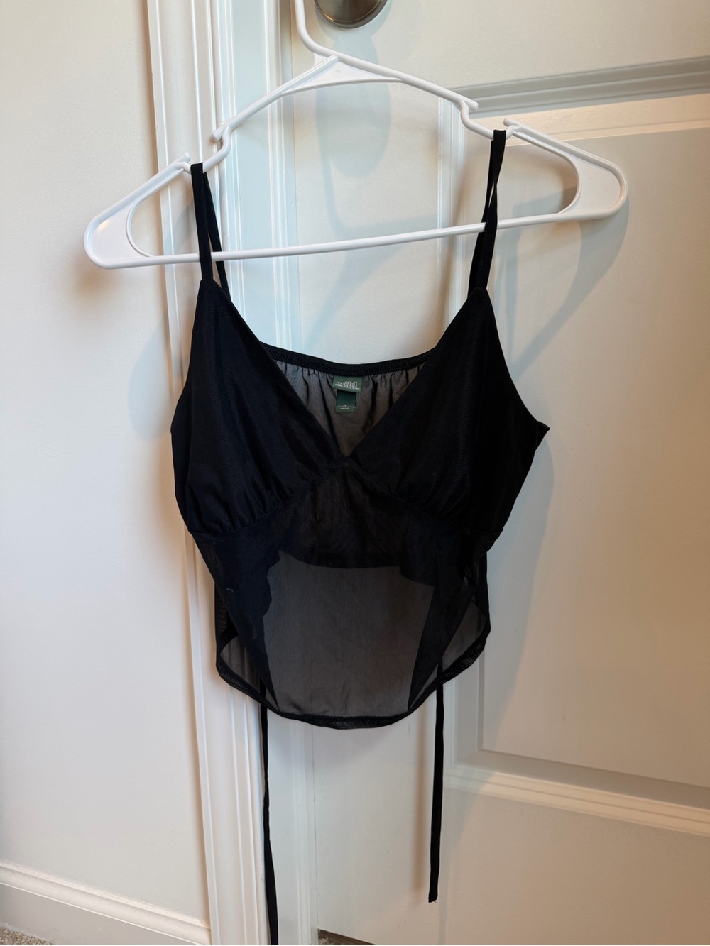 wild fable Black Sheer Mesh Crop Cami with Tie Details